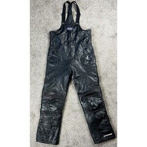 Pure Polaris Black Leather Insulated Snowmobile Bibs Men's Sz Large Tall Vintage